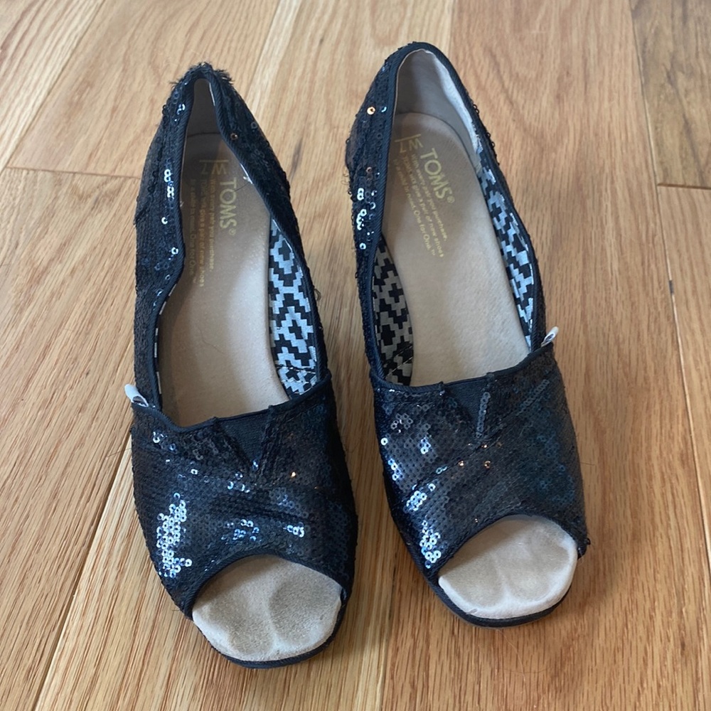 Toms Black Sequin Wedges